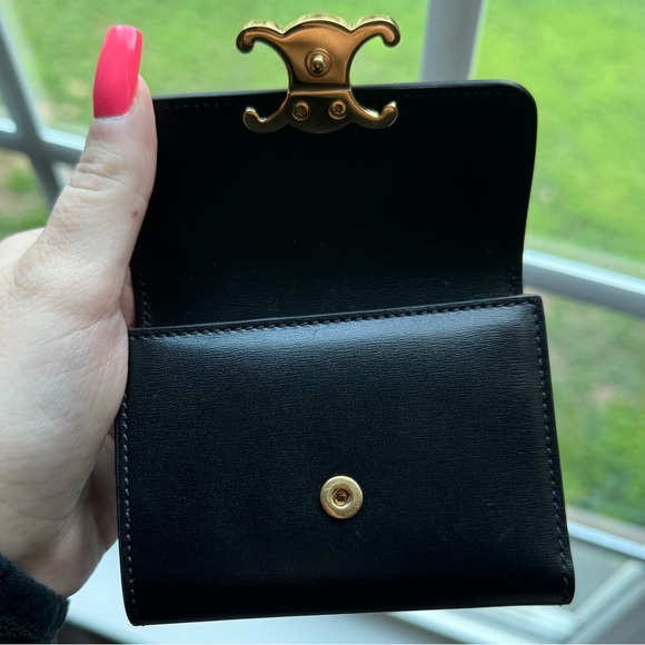 Celine Compact Wallet With Coin Triomphe In Shiny Calfskin - Picture 6 of 10